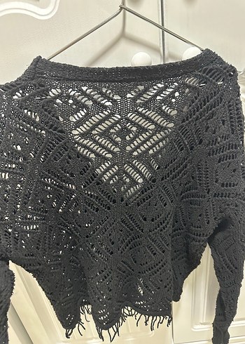 Siyah Bohem Örgü Hırka - Görsel 5