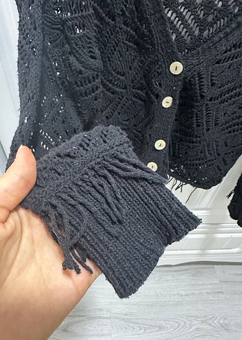 Siyah Bohem Örgü Hırka - Görsel 2