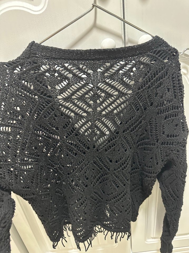 Siyah Bohem Örgü Hırka - Görsel 5