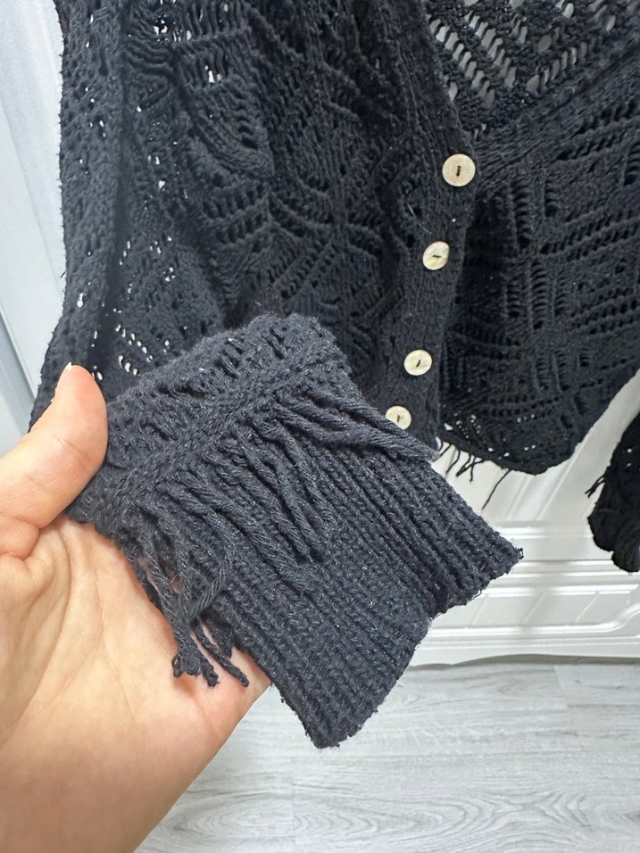 Siyah Bohem Örgü Hırka - Görsel 2