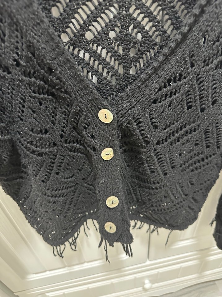 Siyah Bohem Örgü Hırka - Görsel 3