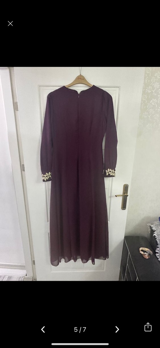 Bordo Nakışlı Uzun Kollu Uzun Elbise - Görsel 4