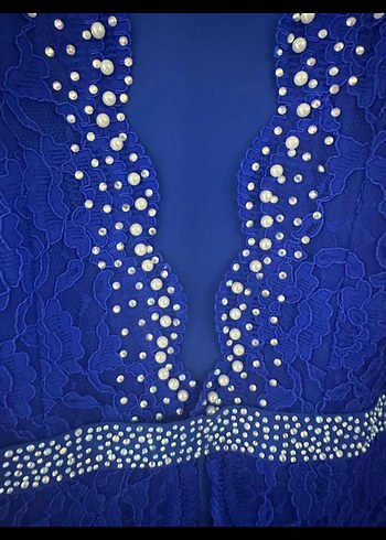 Lacivert Uzun Dantel Abiye Elbise - Görsel 6