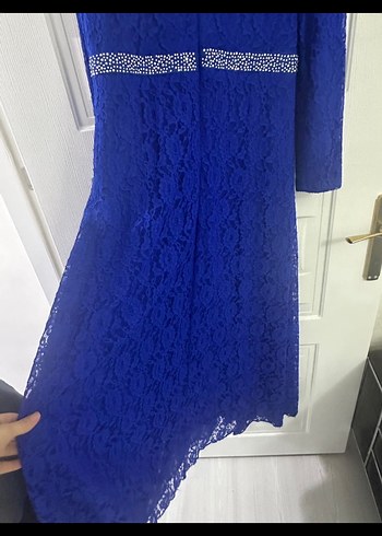 Lacivert Uzun Dantel Abiye Elbise - Görsel 3
