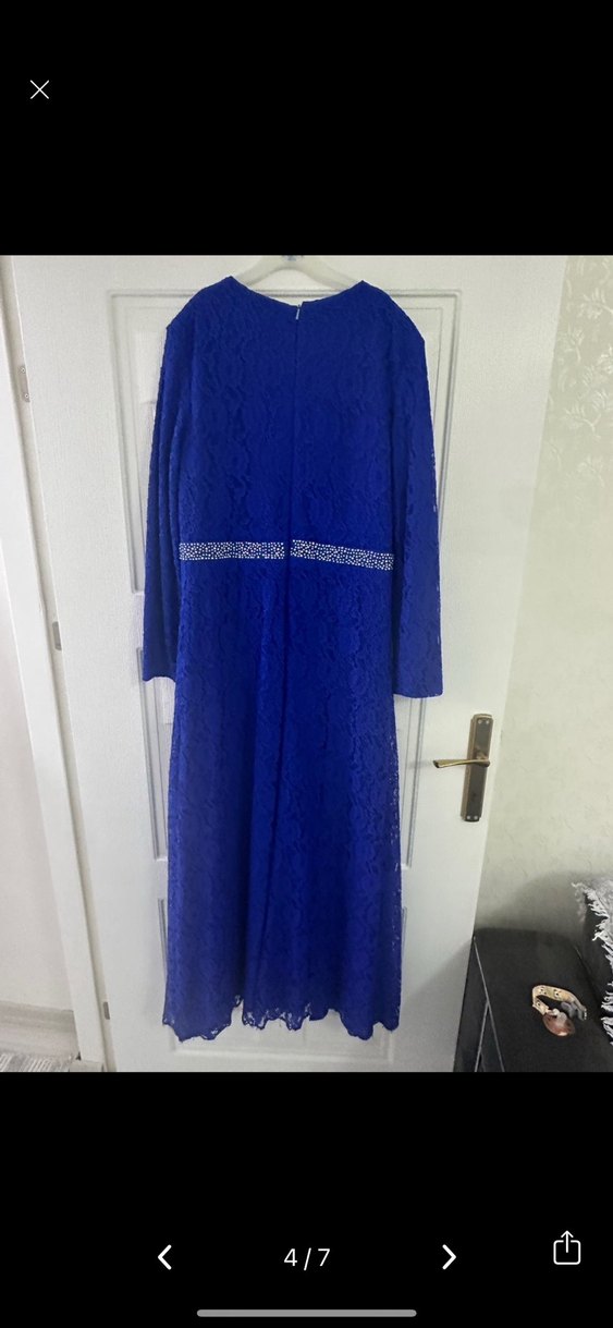 Lacivert Uzun Dantel Abiye Elbise - Görsel 2