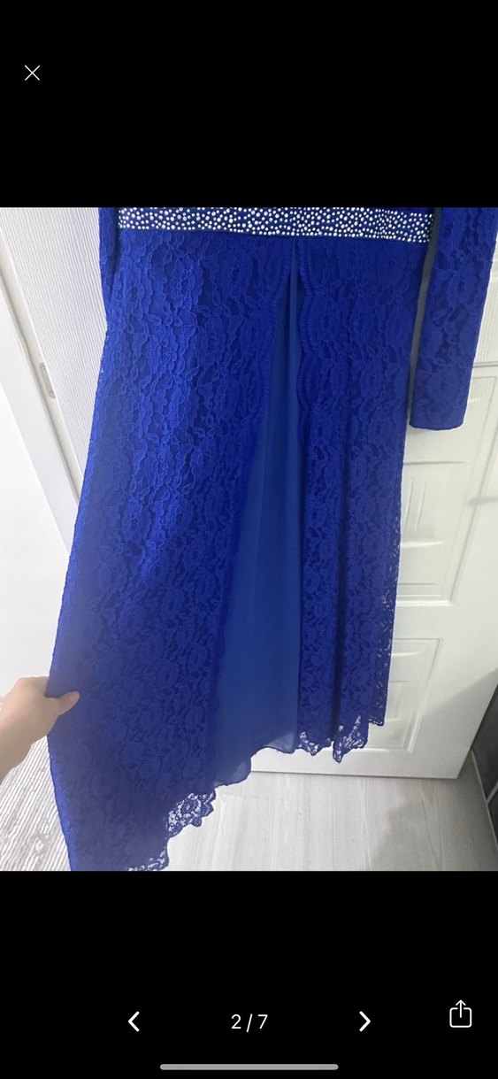 Lacivert Uzun Dantel Abiye Elbise - Görsel 5