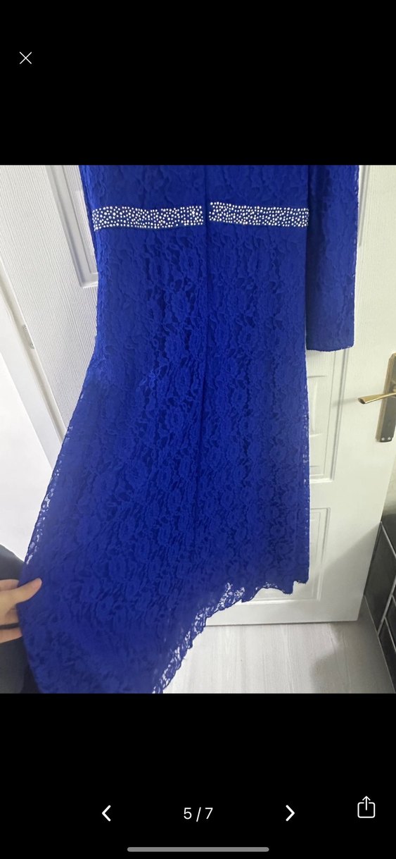 Lacivert Uzun Dantel Abiye Elbise - Görsel 3