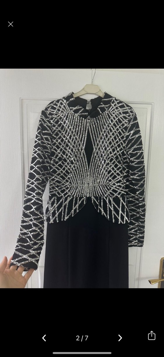 Uzun Kollu Siyah Payetli Kadın Abiye Elbise - Görsel 2