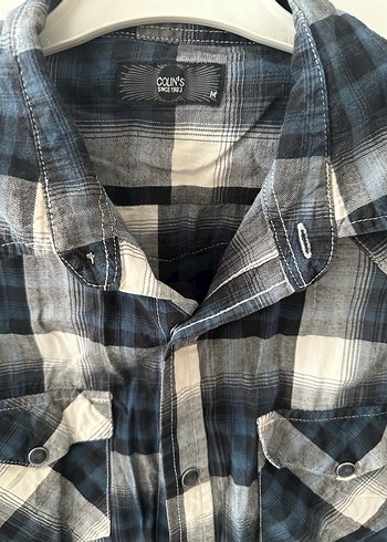 Gri Kareli Uzun Kollu Denim Gömlek - Görsel 2