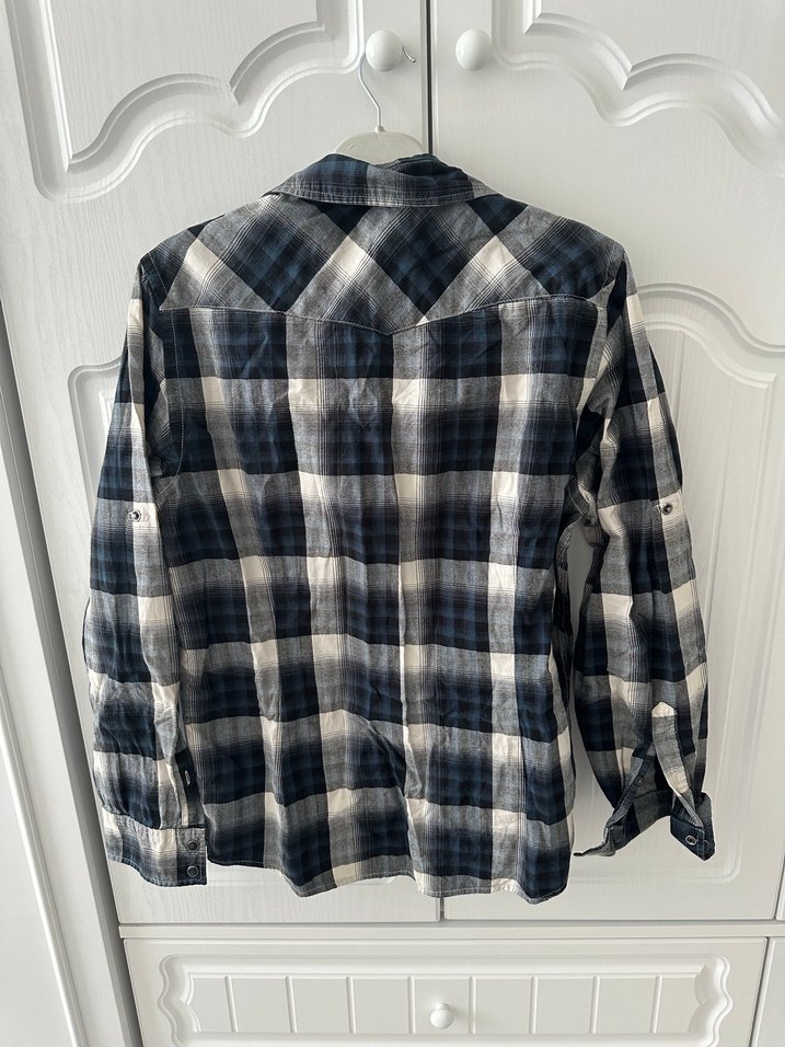 Gri Kareli Uzun Kollu Denim Gömlek - Görsel 3