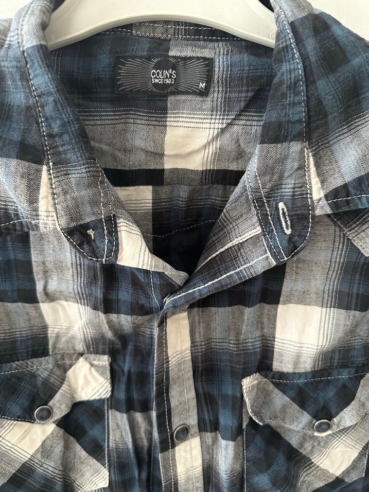 Gri Kareli Uzun Kollu Denim Gömlek - Görsel 2