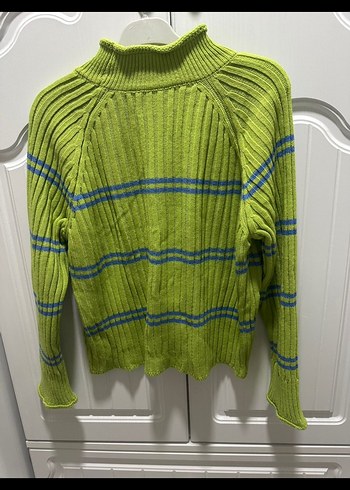 Yeşil Çizgili Boğazlı Triko Kazak - Görsel 5