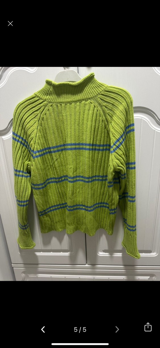 Yeşil Çizgili Boğazlı Triko Kazak - Görsel 5