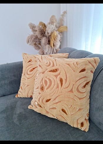 Bej kabartma kadife Modern Minder Kılıfı - Görsel 2