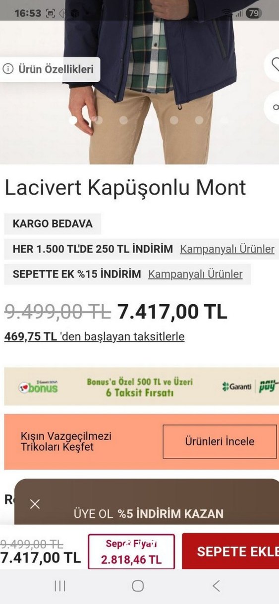 Irjinal Pierre Cardin Lacivert Erkek Düğmeli Street Wear Mont - Görsel 3