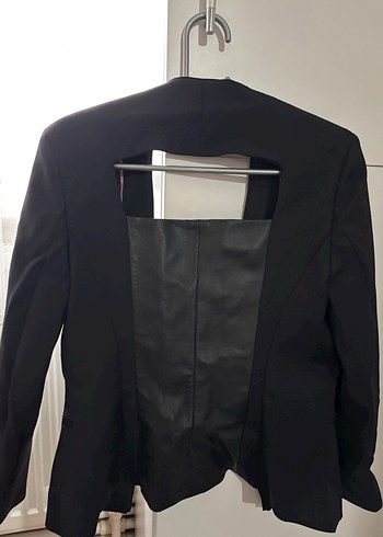 s Beden Kadın Siyah Deri Blazer Ceket