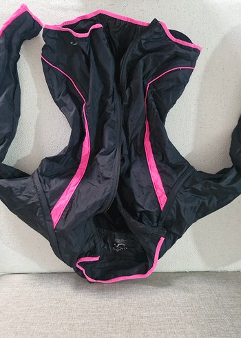 Pembe Şeritli Siyah Biker Tarzı Spor Üst