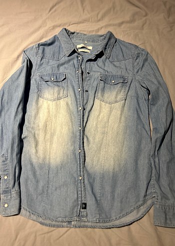 Kadın Mavi Denim Düğmeli Gömlek - Görsel 2