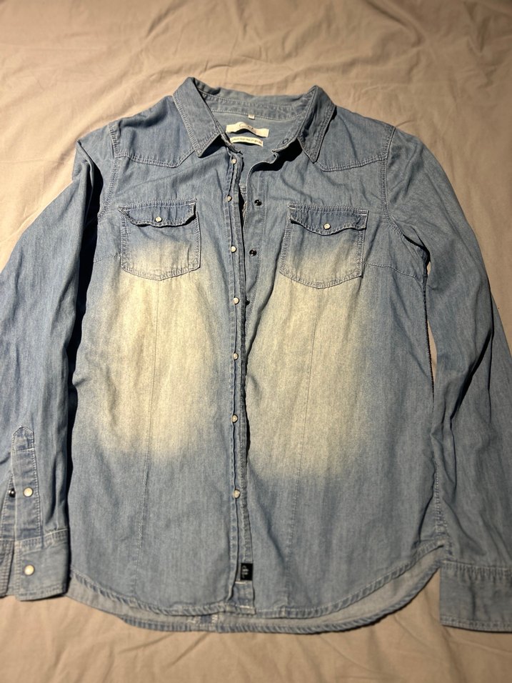 Kadın Mavi Denim Düğmeli Gömlek - Görsel 2