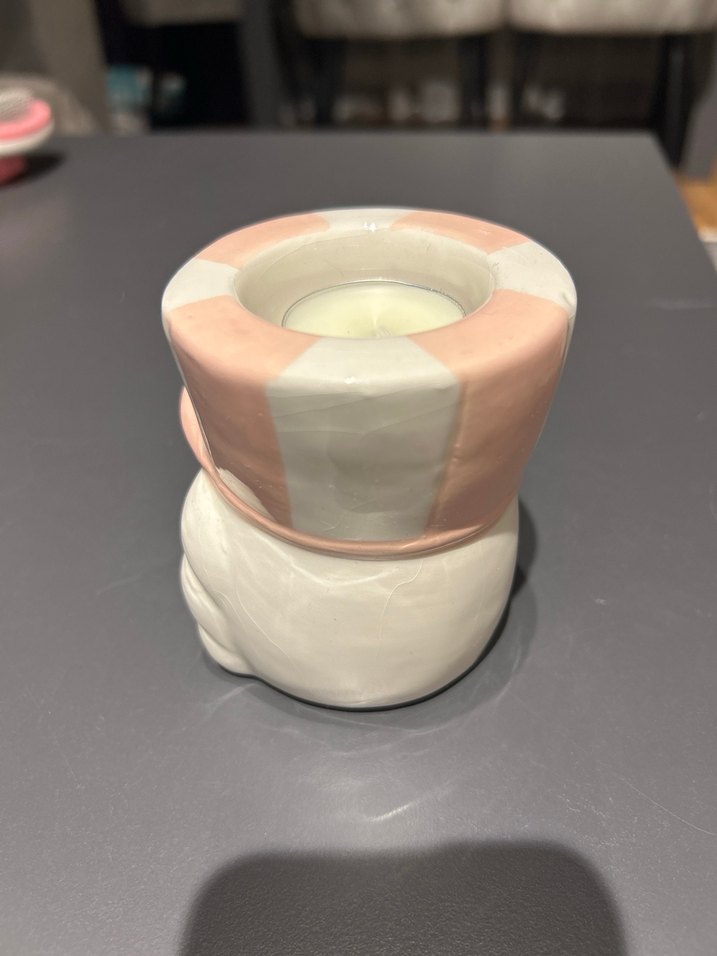 Pastel Renkli Beyaz Seramik Mumluk - Görsel 3