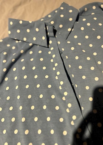 Gri Puantiyeli Uzun Kollu Kadın Kumaş Gömlek - Görsel 3