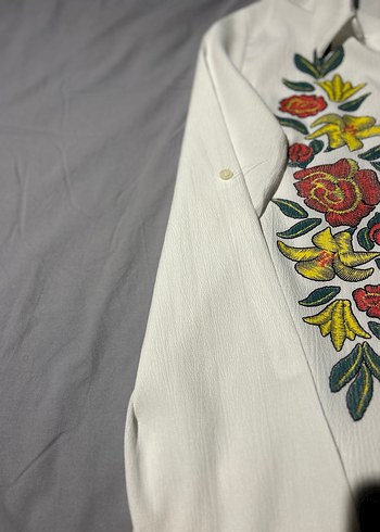 Nakışlı Bohem Yarım Kollu Beyaz Gömlek - Görsel 3