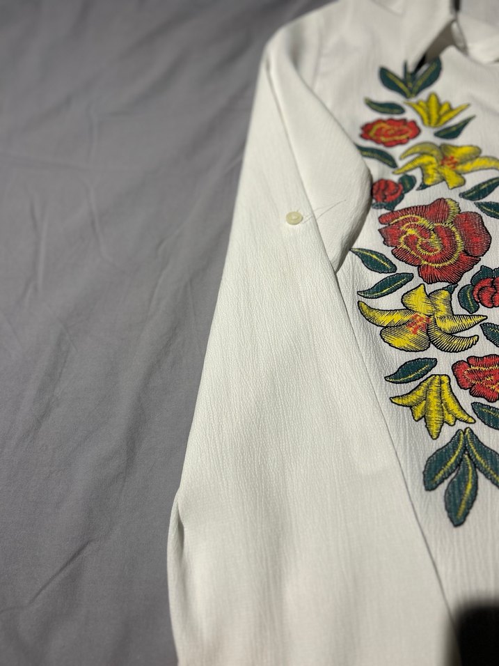 Nakışlı Bohem Yarım Kollu Beyaz Gömlek - Görsel 3