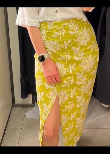 Zara Sarı Midi Pilili Kadın Etek zara