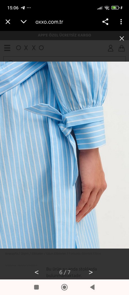 Uzun Kollu Kemerli Çizgili Kadın Elbise - Görsel 4