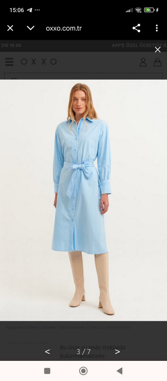 Uzun Kollu Kemerli Çizgili Kadın Elbise - Görsel 2