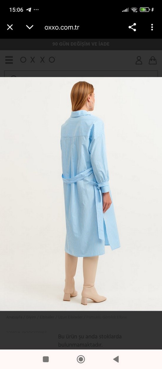 Uzun Kollu Kemerli Çizgili Kadın Elbise - Görsel 3