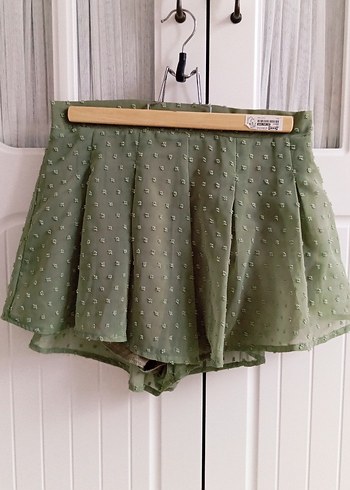 Yeşil  Pilili Mini şort - Görsel 6