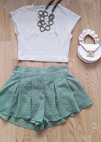 Yeşil  Pilili Mini şort - Görsel 3