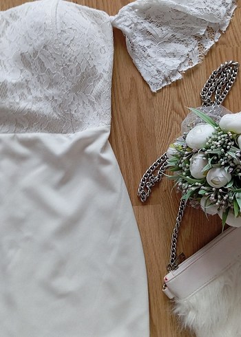 Dantelli Mini Beyaz elbise - Görsel 3