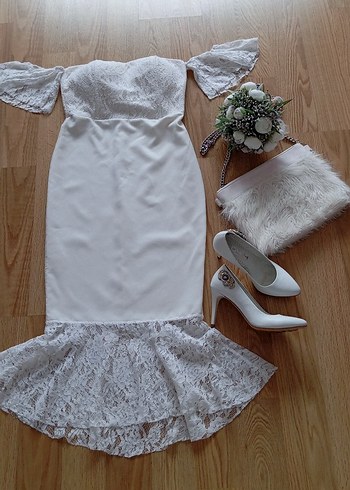Dantelli Mini Beyaz elbise - Görsel 4