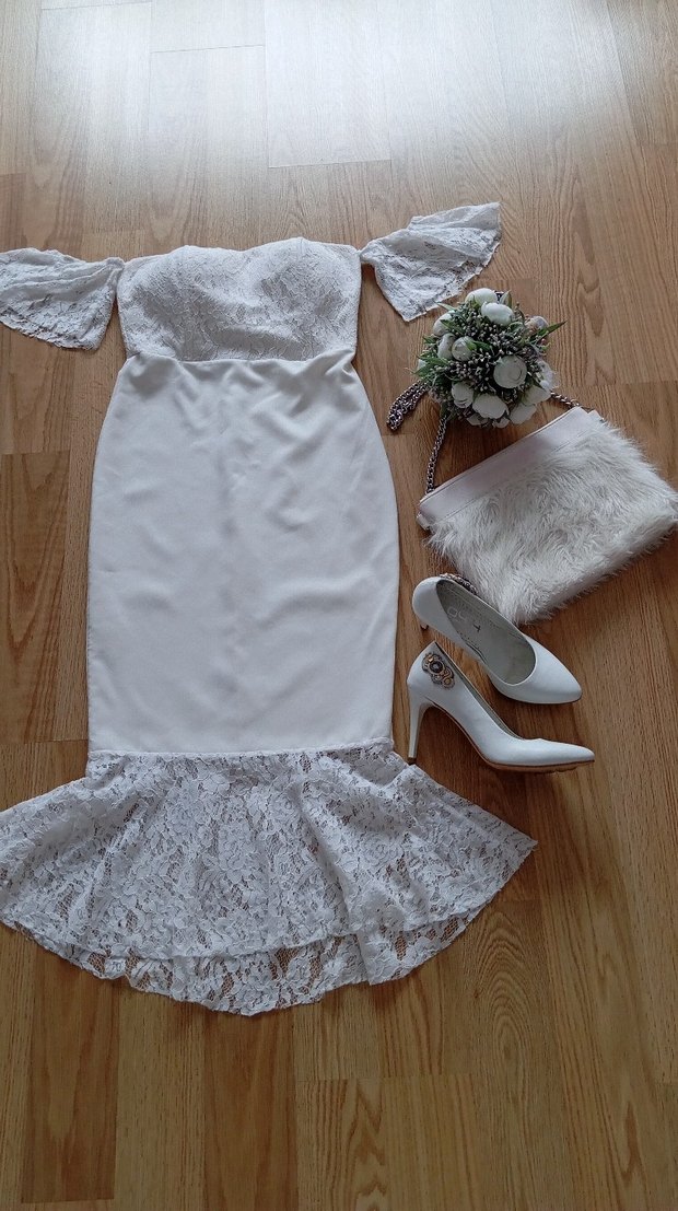 Dantelli Mini Beyaz elbise - Görsel 4