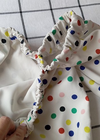 Renkli Puantiyeli Straplez Mini Bluz - Görsel 7