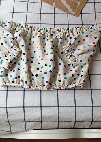 Renkli Puantiyeli Straplez Mini Bluz - Görsel 8