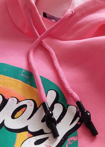 Pembe Baskılı Kapüşonlu Kadın Sweatshirt - Görsel 7