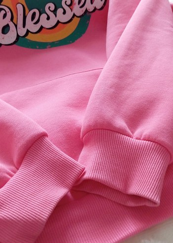 Pembe Baskılı Kapüşonlu Kadın Sweatshirt - Görsel 3