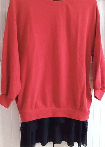 Kadın Kırmızı Uzun Kollu Salaş Sweatshirt veya elbise - Görsel 6