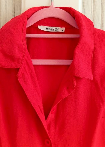 Kırmızı Kolsuz Düğmeli Midi Elbise - Görsel 6