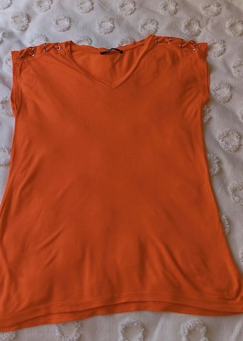 Turuncu V Yaka bluz - Görsel 3