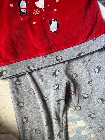 6 Yaş Beden kırmızı Renk çocuk penguenli pijama takımı