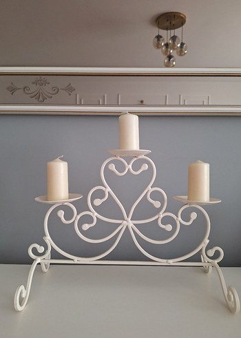 Krem Metal 3'lü Mumluk Ferforje Şamdan - Görsel 2