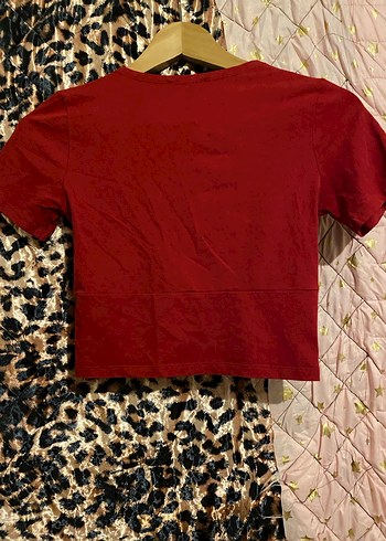 Kırmızı anvelop yaka Kısa Kollu crop Bluz - Görsel 2