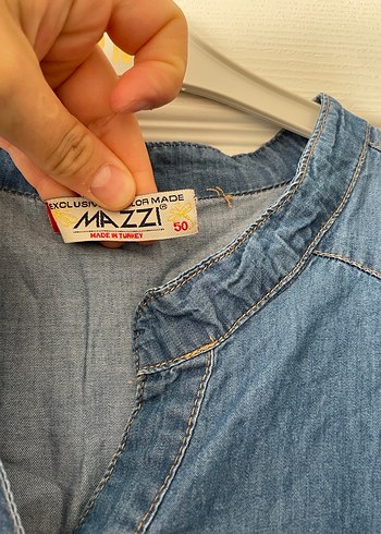 Mavi Uzun Denim Nakışlı Elbise - Görsel 4