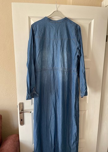 Diğer Mavi Uzun Denim Nakışlı Elbise