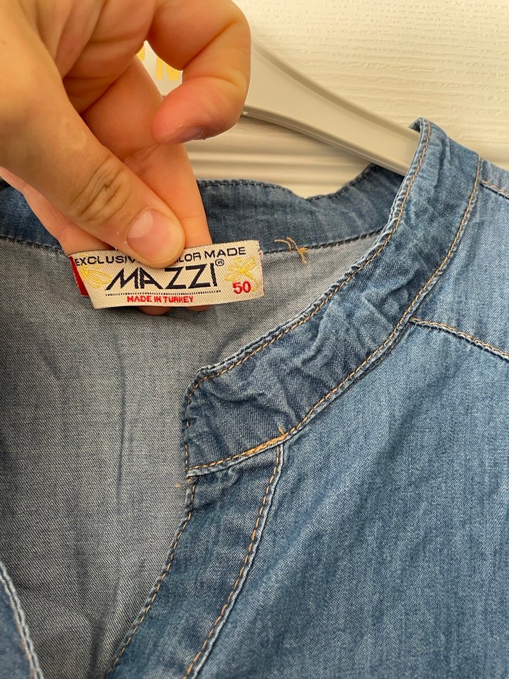 Mavi Uzun Denim Nakışlı Elbise - Görsel 4