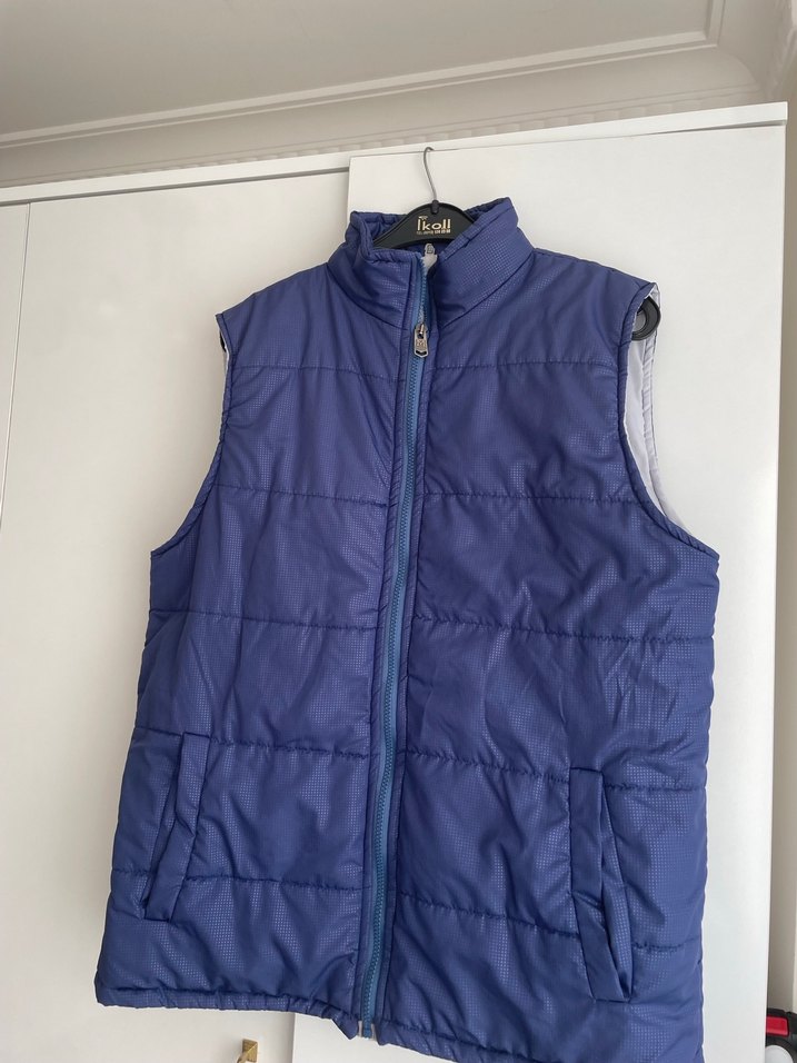 Erkek Parlak Mavi Kapüşonsuz Fermuarlı Yelek - Görsel 2